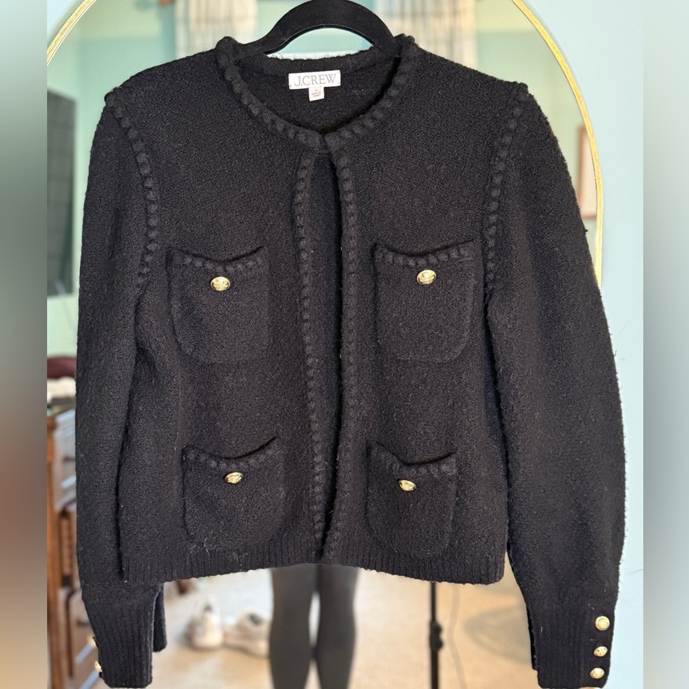 J. Crew Odette Elegant Black Blazer with Gold Accents